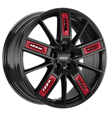 8.5x20 5x108 ET40 Ronal R67 Red Left jetblack